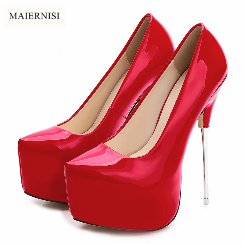 MAIERNISI Sexy Ultra High Heels Shoes Platform Party Weeding Pumps Plating Thin Heeled Patent Leather Size42 43 Women | Обувь