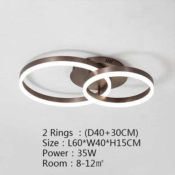 2 Rings L60xW40CM Горячая Распродажа, креативные кольца, светодиодная люстра, потолочные светильники для гостиной, для спальни, ledlamp, коричневая современная люстра, светильники - Цвет абажура: 2 Rings L60xW40CM