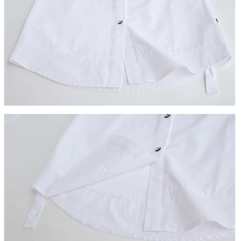 Весенняя белая рубашка средней длины Простая с длинным рукавом Женская