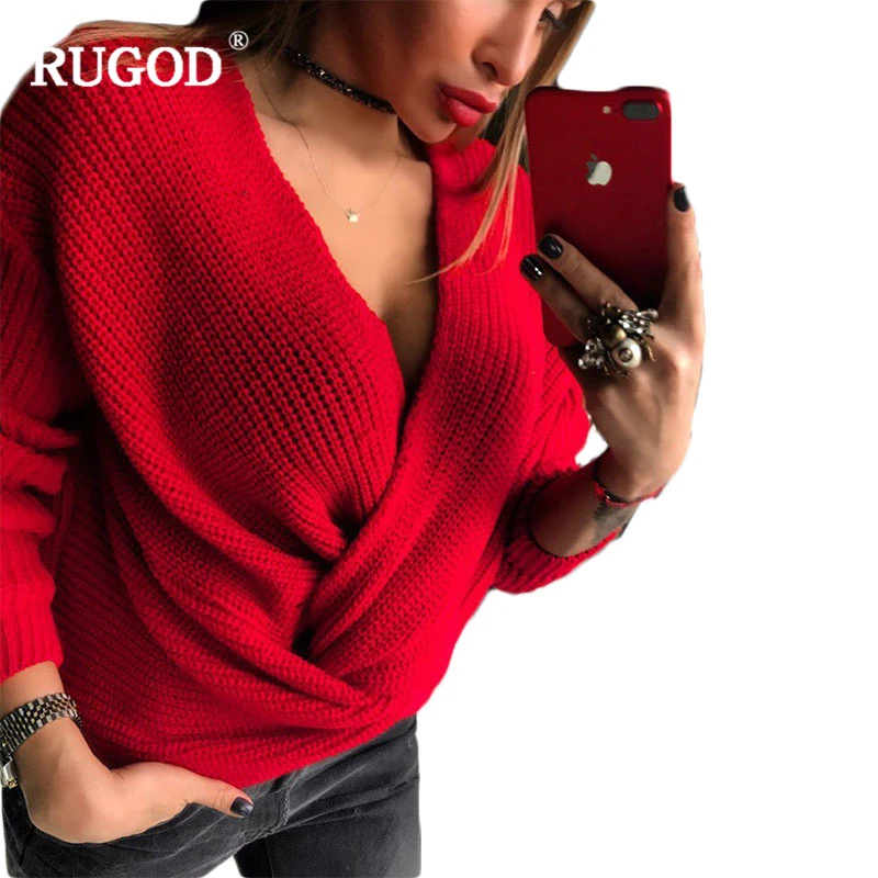 Новый сексуальный пуловер RUGOD с перекрестным V-образным вырезом свободный