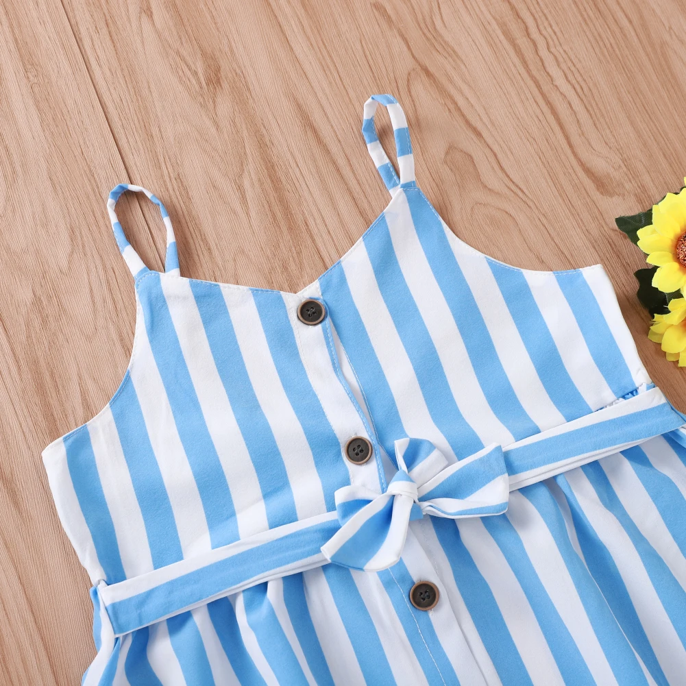 Girl Dress Summer Toddler Kid Baby Girl Dress Sleeveless Stripe Button Dress Casual Clothes Set