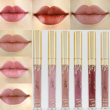 6 pcs set 6 шт./лот матовый набор блесков для губ Водонепроницаемая матовая жидкость набор из помад телесного цвета стойкий блеск для губ красный бархат nyxed макияж - Цвет: 6 pcs set