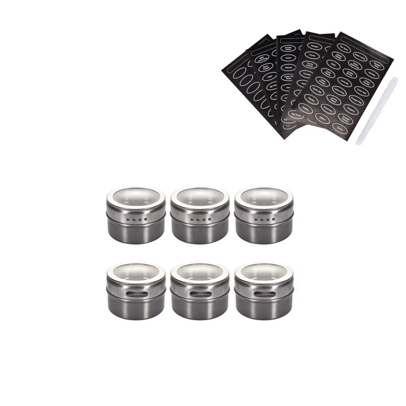 6 Pcs TPUSNOK с магнитным дном для специй баночки из нержавеющей стали с магнитным дном для специй Tins кухонная емкость для приправ контейнеры для хранения с метка для этикетки TPA79 - Цвет: 6 Pcs