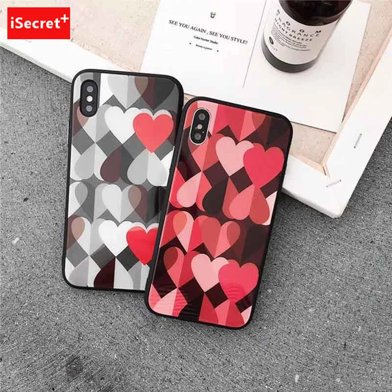 Lovely Splice Love Heart Couples Phone Case For iphone X 6 6S 6plus 7 7plus 8 Plus Cases Back Cover Coque |