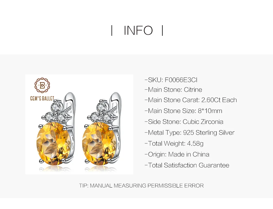GEM'S BALLET 5.21Ct натуральный цитрин драгоценный камень серьги-гвоздики Твердые 925 пробы серебро для женщин хорошее ювелирное изделие подарок на день Святого Валентина