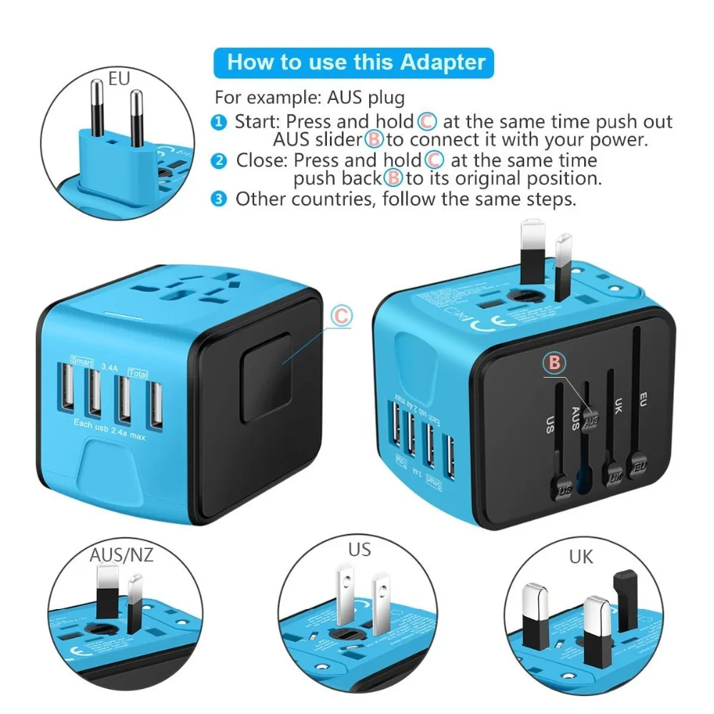Lgsixe A -104 Universal Travel Adapter 2.4A Dual USB Wall Charger eu to us plug in adaptor EU UK US AU | Электроника