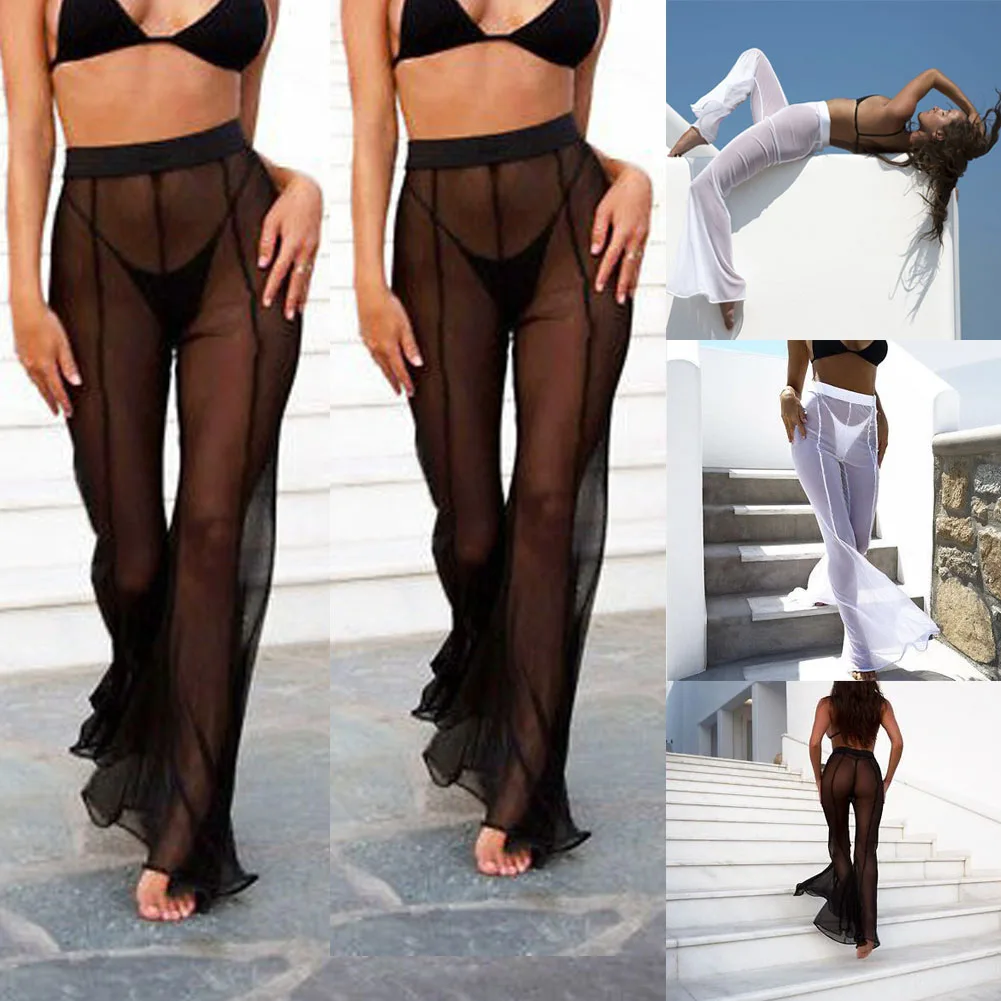 Стильная женская обувь Для женщин брюк Mesh Sheer Бикини Cover Up Купальники кружевными