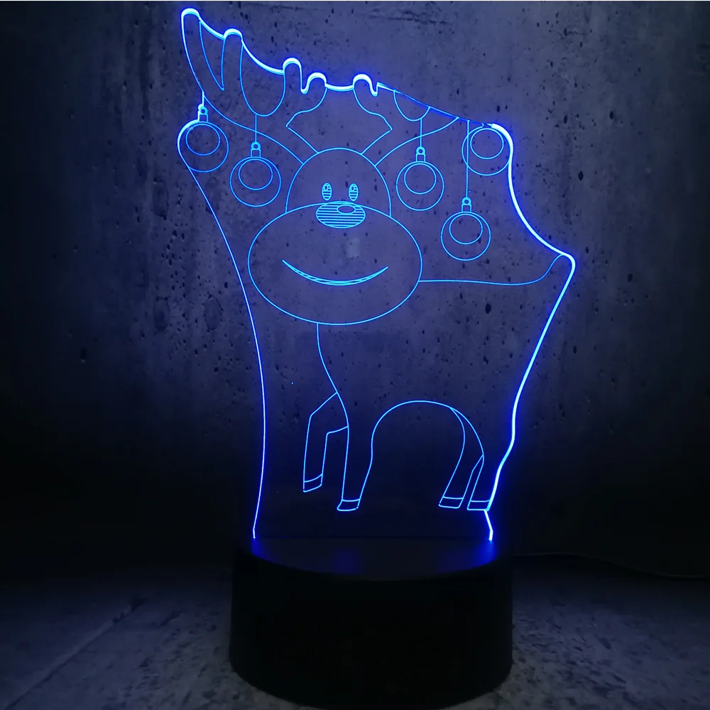 Очаровательны оленей 3D USB Светодиодная лампа Цвета изменение Рождество