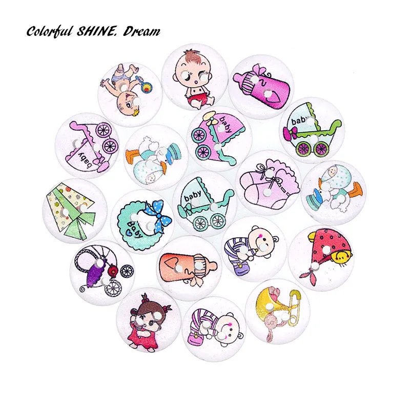 50PCs Wholesale Natural Wooden Buttons Round Cute Baby Design Scrapbooking Sewing Accessories DIY Craft 2 Holes 15mm Dia. | Дом и сад