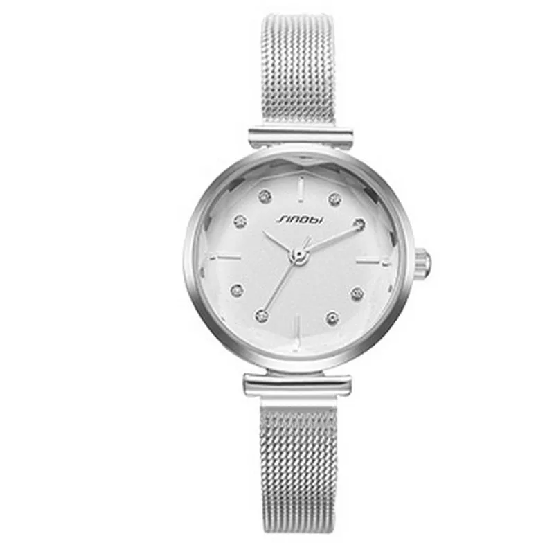 Silver Relogio Feminino SINOBI Модные женские наручные часы ремешок для часов для женщин алмаз Женева Кварцевые часы Топ люксовый бренд Saati - Цвет: Silver