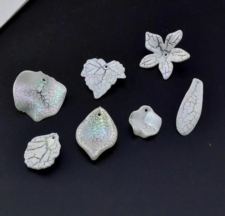 White Acrylic Frosted Leaf/Flower Loose Beads - Handmade DIY Headdress/Earrings Parts with Crack Effect - Jewelry Findings image 2