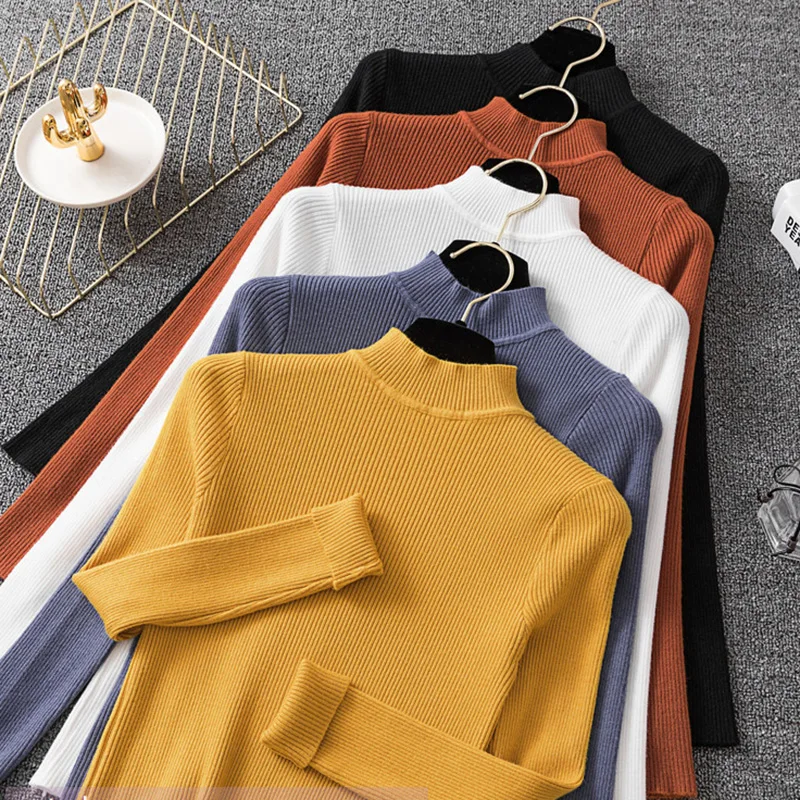 

Shintimes Turtleneck Casual Sweater Women Basic Sweaters Fashion Jersey Women 2019 Winter Autumn Pullover Knitted Sweater Jumper