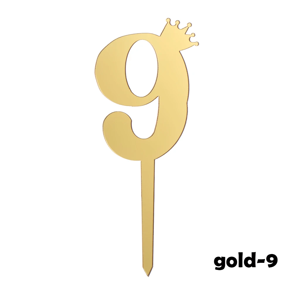Gold 9 10 шт. Золотое серебряное число на день рождения торт Топпер акриловые золотистого цвета для маленьких детей для дня рождения, свадьбы, годовщины вечерние украшения - Цвет: Gold 9