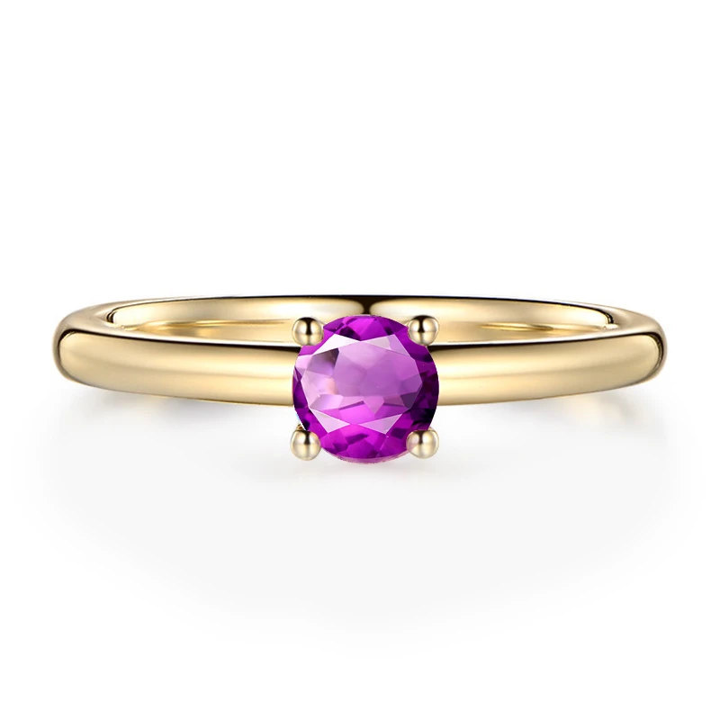 AINUOSHI кольцо с натуральным аметистом 0.8ct круглой огранки драгоценный камень для помолвки вечерние ювелирные изделия для женщин желтое золото цвет кольцо из стерлингового серебра
