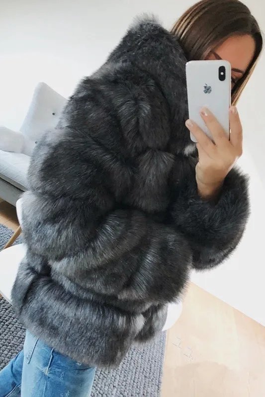 Зимнее женское теплое пальто модные куртки из искусственного меха с отворотом
