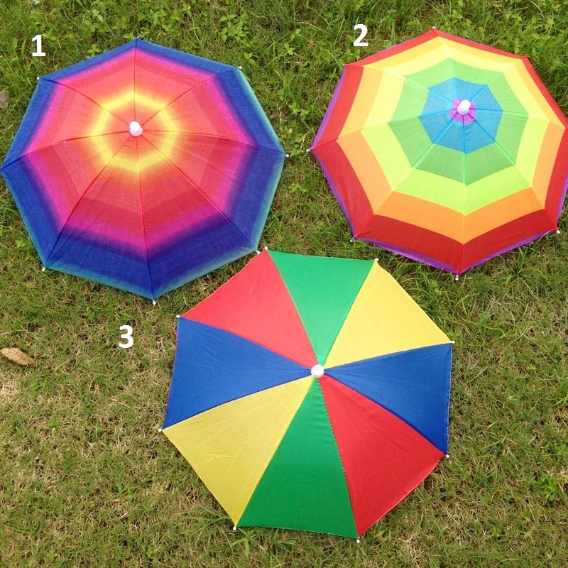 구매 100 Pcs 휴대용 유용한 우산 모자 태양 그늘 방수 야외 캠핑 하이킹 낚시 축제 파라솔 Foldable Brolly 모자