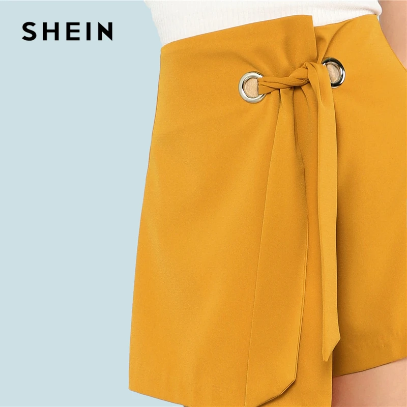 SHEIN уплотнительное кольцо поясом Асимметричная обертка шорты на молнии Fly элегантный Для женщин летние шорты Шорты с высокой талией