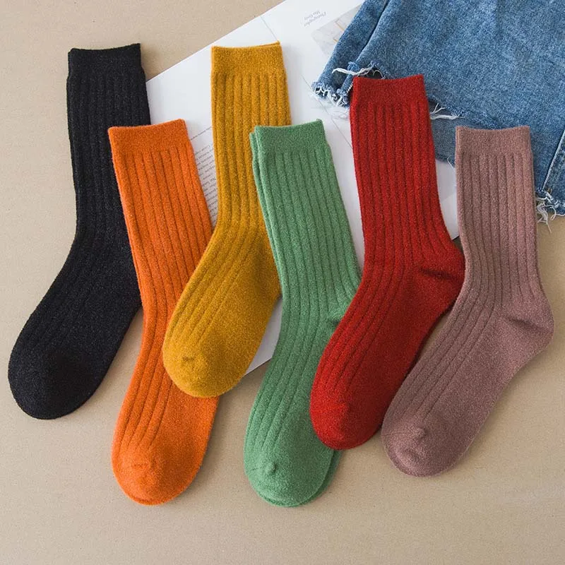 5 colors random Новинка, зимняя женская обувь, толстый теплый материал высокого качества хлопковые рисовать ярких цветов женские Носки модные однотонные носки без пятки в комплекте - Цвет: 5 colors random