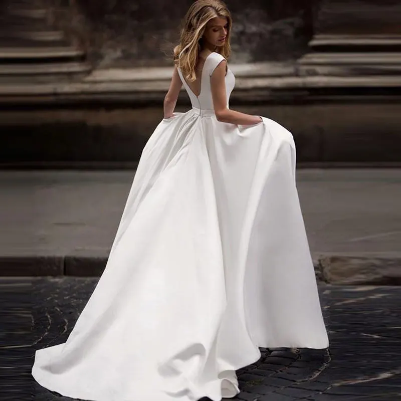 Новинка осенние Свадебные платья атласные свадебные vestido de noiva прозрачные