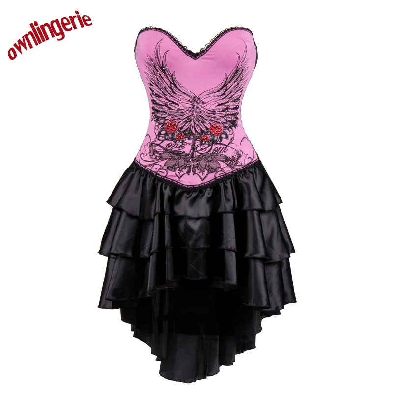 

Top Waist Trainer Corsets and Bustier Women dare pink Punk dress with flower design s-2xl W3488
