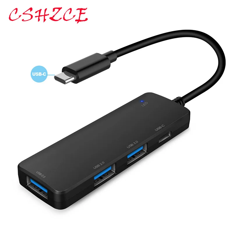 Настольный концентратор W5P-U2, АБС-пластик, 4 порта s, USB 2,0, OTG, Разветвитель USB, мульти-порт, USB адаптер, Micro USB и Type-C вход для активного отдыха - изображение