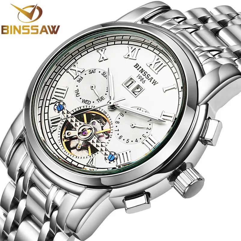 BINSSAW мужские uhren автоматические турбийон повседневные деловые часы марки Luxus