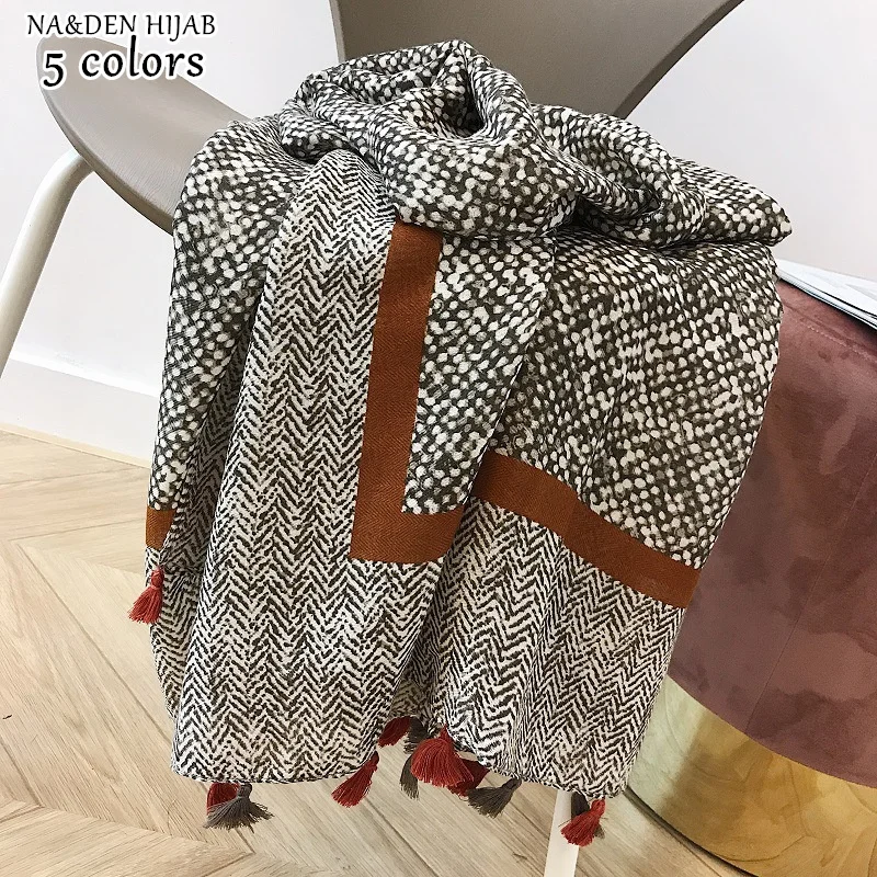 NEW vintage Ink painting hijab scarf tassel geometric fashion muslim hijabs soft women scarves and shawls islamic scarfs muffler |