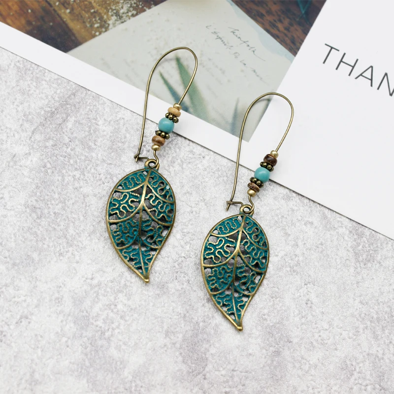 Темперамент листья полые Бусы Ретро серьги Бохо элегантные длинные подарок на