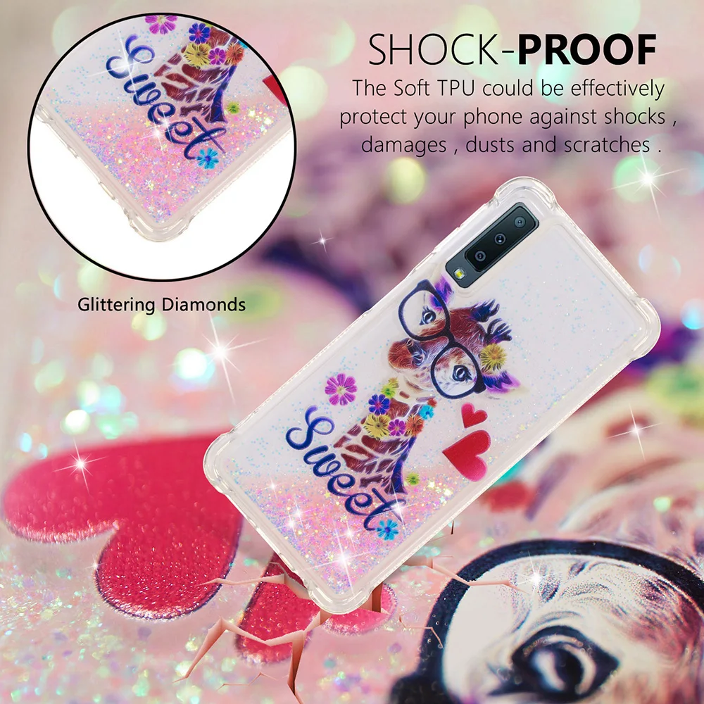 Glitter Bling Patterned Shockproof Liquid Case On For Samsung A7 J4 J6 A6 2018 J3 J5 J7 2017 A8 Plus Clear Soft Phone Cover Capa |