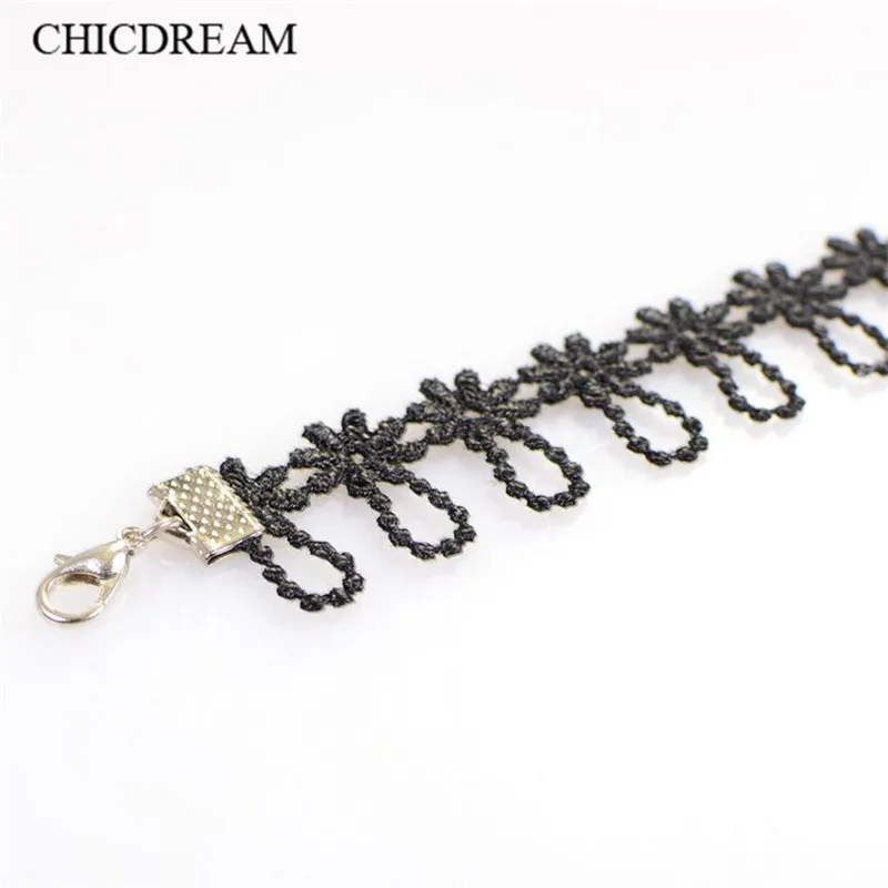 Браслет на ногу женский простой тканевый анклет в форме цветка с черными