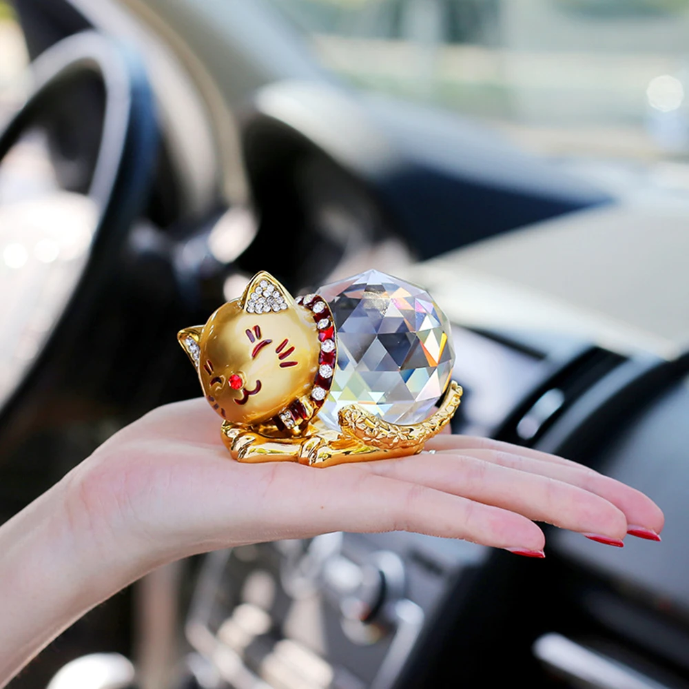 Украшение автомобиля Золотой Серебряный счастливый Кот Кристалл авто украшение