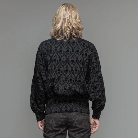 Мужская блузка с вышивкой черная Повседневная Блузка в готическом стиле длинным