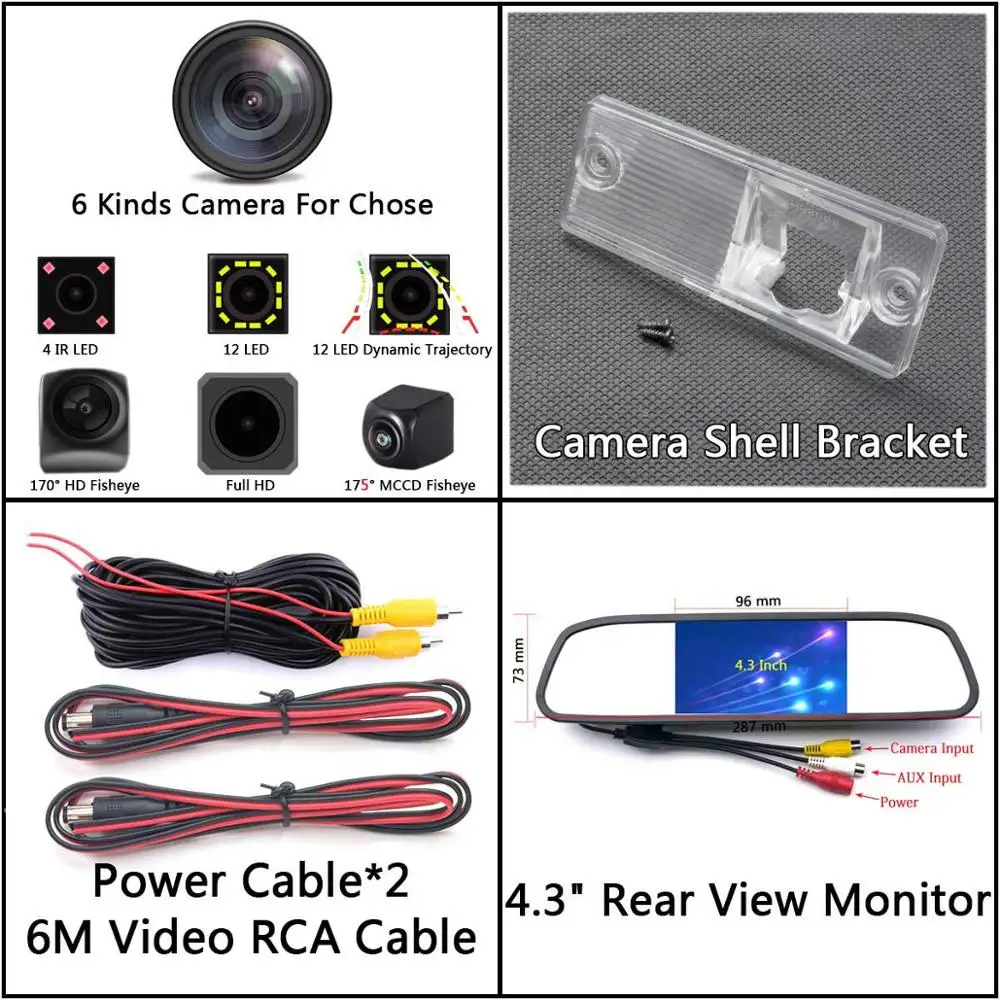 Camera 4.3 Mirror 175 градусов 1080P Fisheye задний вид автомобиля Камера для кіа Cerato Рио 2002 2003 2004 2005 2006 2007 2008 2009 2010 2012 2013 - Название цвета: Camera 4.3 Mirror