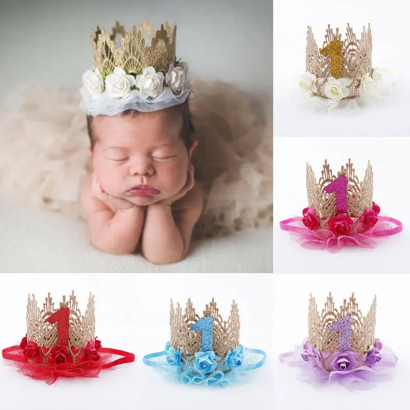

Baby Girl Newborn Infant Princess Flower Crown Headband Birthday Party Hairband Photo Props