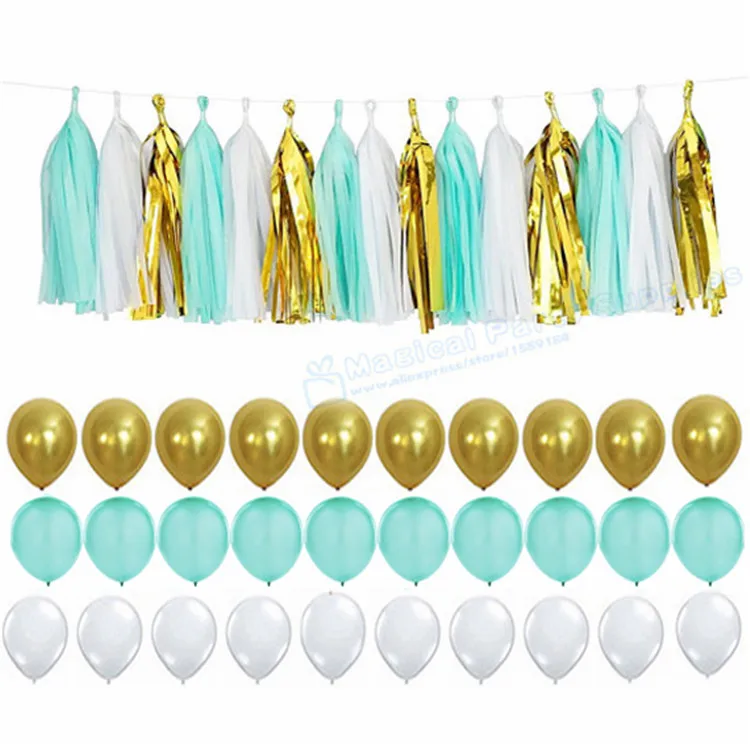 1 компл. мяты и золотой кисточкой гирлянды Набор Baby Shower Золотой Фон мята для маленьких мальчиков душ девичник bachelorette Вечерние декор