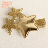 12pcslot newest free shipping artificial leather bestseller glitter felt hair clip gold silver barrettes hairpin stars