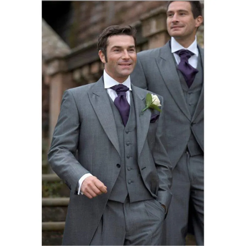 Индивидуальный заказ светло-мохер серый фрак формальный жених мужской костюм