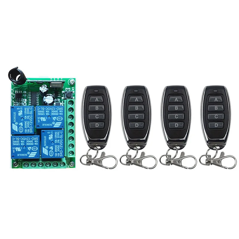 DC12V 4CH 10A RF Wireless Remote Control Relay Switch Security System Garage Doors Gate Electric Doors shutters/ window /lamp