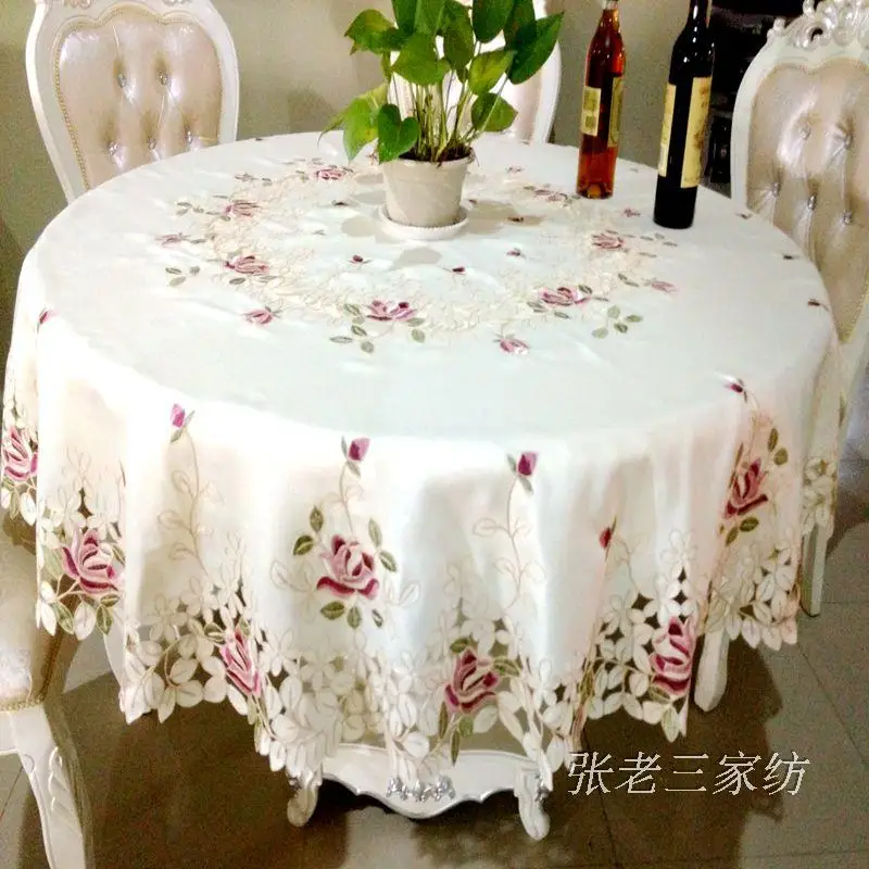 

Новая экспортная продажа оригинальной ткани с ручной вышивкой, современная Европейская круглая скатерть с отверстиями для сада и цветов