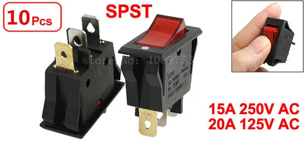 AC 15A 250V 20A 125V красный свет ВКЛ ВЫКЛ 2 положения SPST Лодка кулисный переключатель x 10