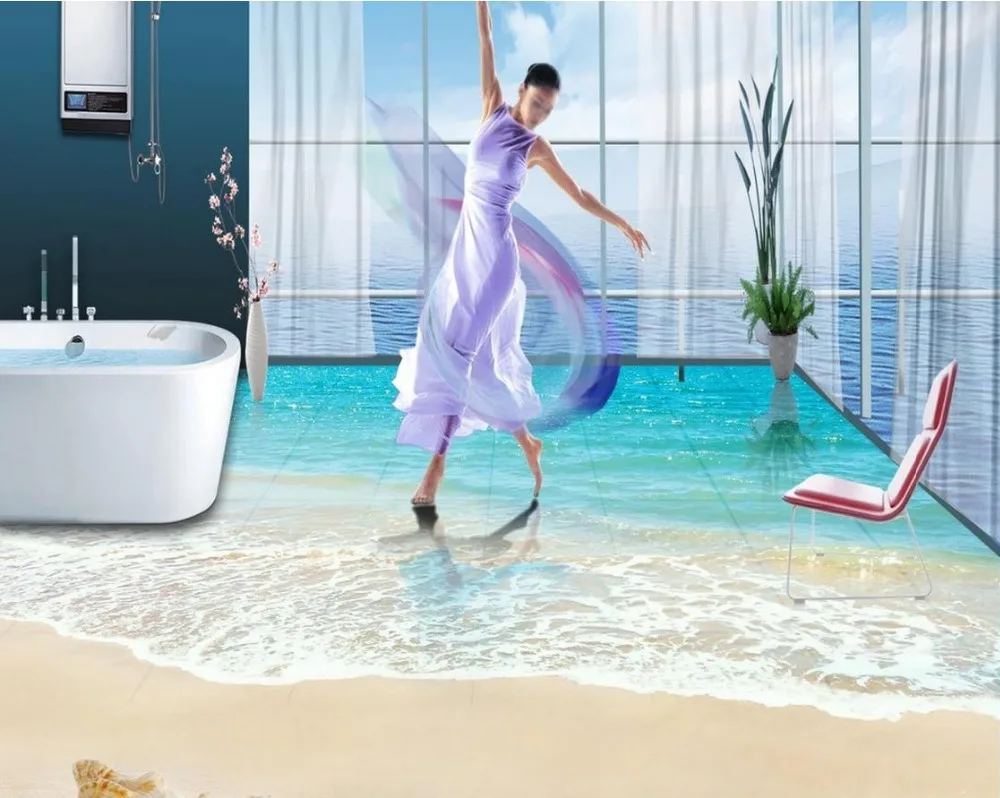 Водонепроницаемые 3d обои для пляжа настенное Фотообои|floor mural|3d flooringfloor wallpaper |