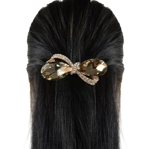 Кристалл горного хрусталя овальный бантом заколки для волос клип зажим шпилька