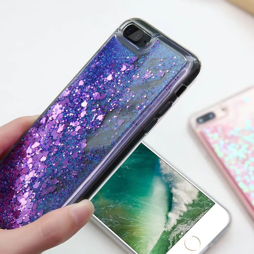 Мягкий чехол KISSCASE из ТПУ для iPhone 6 6S 7 Plus 5 5S Прозрачный блестящий Жидкий с зыбучим