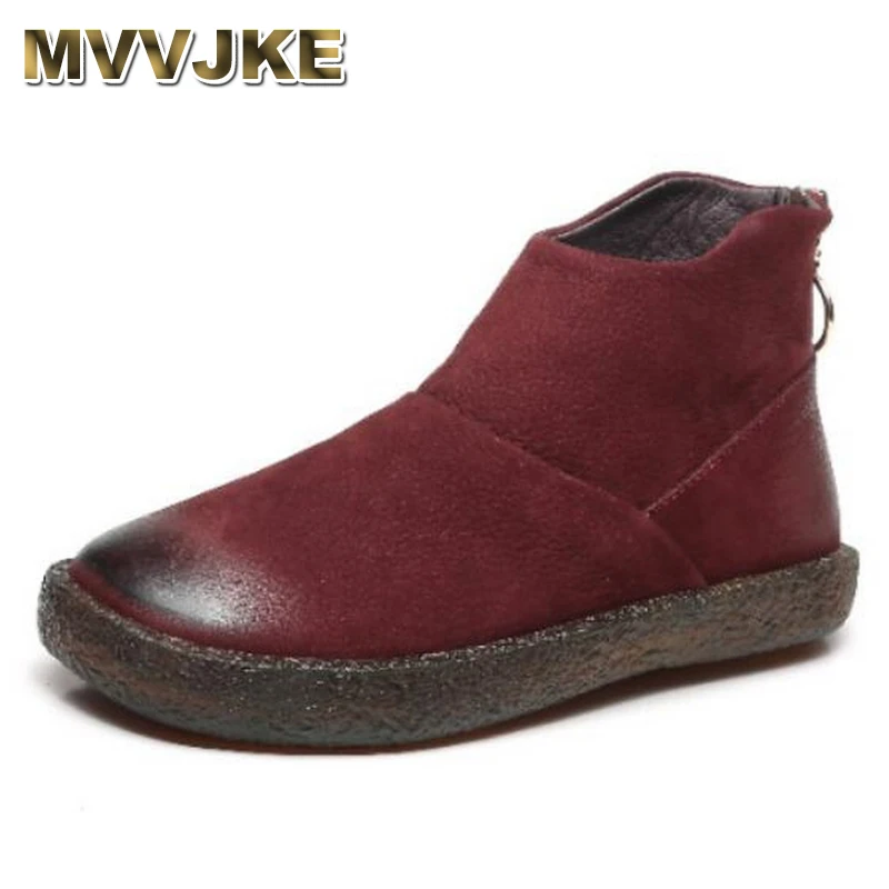 MVVJKE/женские ботинки из натуральной кожи на плоской подошве Зимние молнии