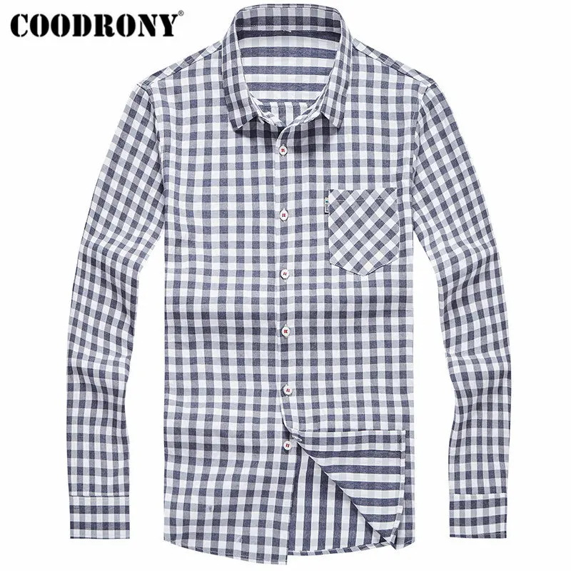 Бренд COODRONY, мужская рубашка, хлопковая рубашка, Мужская одежда, осенняя уличная мода, клетчатые повседневные рубашки с длинным рукавом, Camisa Masculina 96044