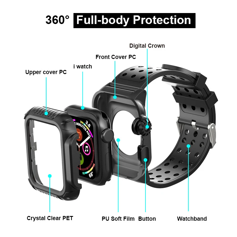 Спортивный Чехол ремешок для Apple Watch 44 мм 40 iwatch Series 4 correa прочный ТПУ защитный чехол