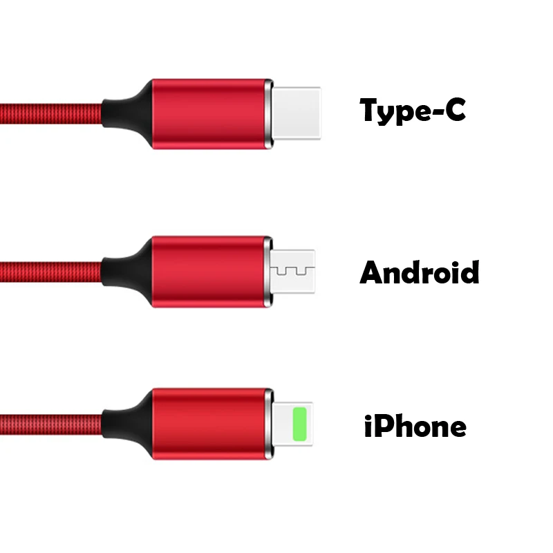 3 в 1 кабель для быстрой зарядки с нейлоновой оплеткой несколько usb шнуров