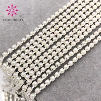 free shipping 5 yards 2mm sliver base white imitation pearls with claw sew on cup chain diy wedding clothing accessories