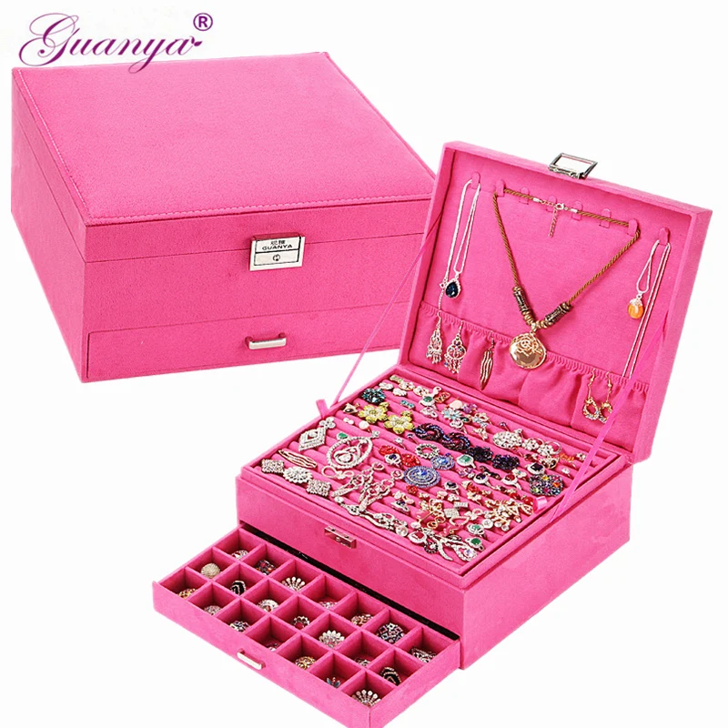 

Guanya Big Size 26*26*12.5cm Flannelette Jewelry Boxes Cosmetic Earrings Ring Accessories Storage Box Square Gift Box for Women