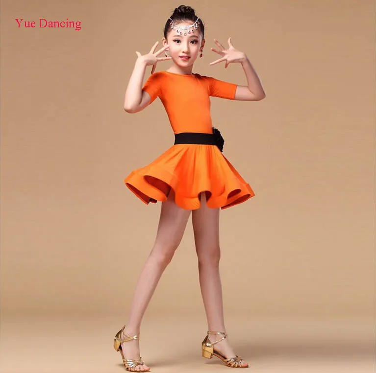 Оранжевые/зеленые/черные танцевальные костюмы для девочек бальных танцев/платья